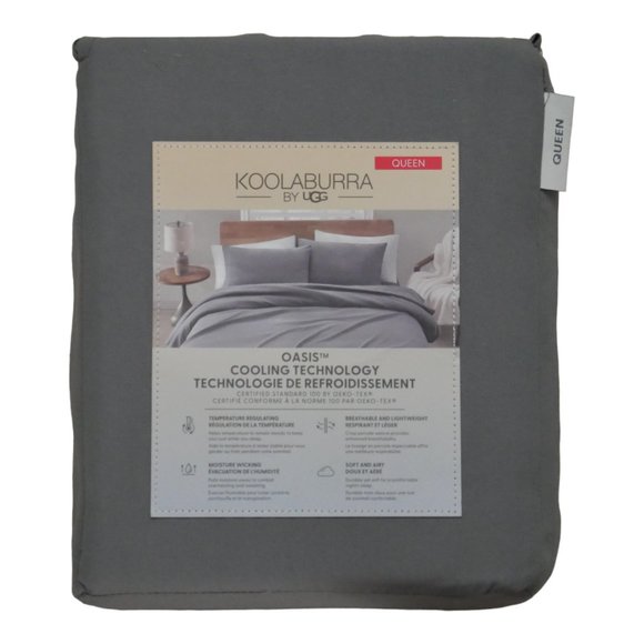 UGG OASIS Queen Size Sheet Set 4 Piece Set Cooling Technology Gray Koolaburra - Picture 1 of 3